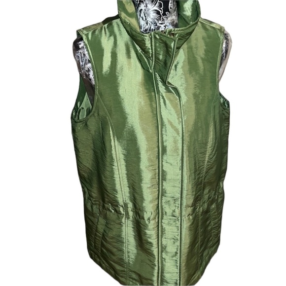 Coldwater Creek size medium lime green vest zipper & snaps front with pockets - Picture 1 of 13